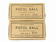 Show product details for 45 Auto US Military Ammunition WCC 1962 2 Bxs #4756